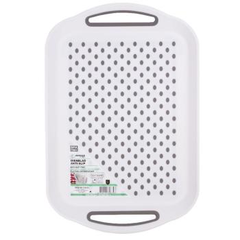 Preview: Rutschfestes Tablett mit Henkel, weiss-grau, 40,5 x 28,5cm