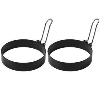 Kochring 2er-Set - Spiegeleierringform Ø 10 cm - matt-schwarz Edelstahl - Universell für Burger, Desserts & zum Backen - Einklappbarer Griff
