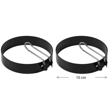 Preview: Kochring 2er-Set - Spiegeleierringform Ø 10 cm - matt-schwarz Edelstahl - Universell für Burger, Desserts & zum Backen - Einklappbarer Griff