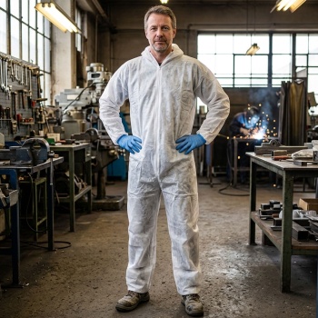 Schutzanzug Polypropylen-Gewebe - Einweg-Overall mit Reissverschluss, Kapuze & Gummizug - Einheitsgrösse - Schutz vor Schmutz, Fett, Staub