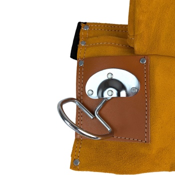 Preview: Werkzeuggürtel aus robustem Leder - Werkzeugschürze mit Nagelbeutel, Hammerhalter & Werkzeugtaschen - Braun - Für Handwerker & DIY-Projekte