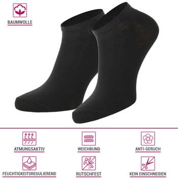 Preview: Sneaker Socken 4er-Set schwarz - Baumwoll-Mix, atmungsaktiv, rutschfest & kein Einschneiden - Kurzsocken Grösse 39-42 für Herren & Damen