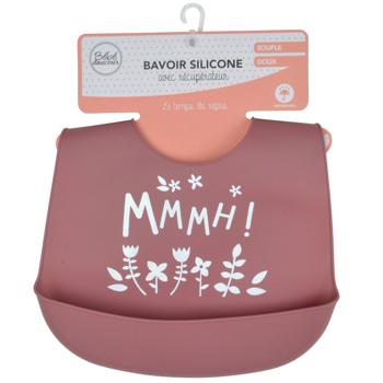 Preview: Baby-Lätzchen aus Silikon mit Auffangschale, rot, Blumen