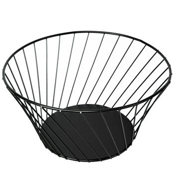 Preview: Obstkorb aus Metall Schwarz - Modernes Gitterdesign Obstschale Ø 26x12 cm - Dekoelement für Küche & Wohnzimmer - Perfekt für Früchte & Brötchen