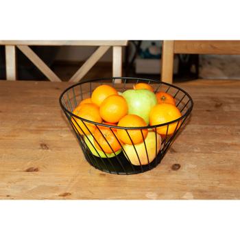 Preview: Obstkorb aus Metall Schwarz - Modernes Gitterdesign Obstschale Ø 26x12 cm - Dekoelement für Küche & Wohnzimmer - Perfekt für Früchte & Brötchen
