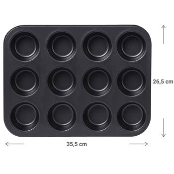 Preview: Muffin-Backform für 12 Muffins - Antihaftbeschichtet & PFOA-frei - 35,5 x 26,5 cm - Hitzebeständig bis 220 °C - Leichte Reinigung
