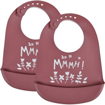 2er-Set Baby-Lätzchen aus Silikon mit Auffangschale - Hygienisch & leicht zu reinigen - Verstellbar für Babys bis 4 Jahre - Rot mit Blumen-Motiv