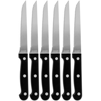 Hochwertige Steakmesser, 6er-Set aus Edelstahl, Grillmesser mit gezackten Klingen, Länge 21 cm, ideal auch für Pizza und BBQ