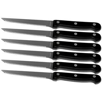 Preview: Hochwertige Steakmesser, 6er-Set aus Edelstahl, Grillmesser mit gezackten Klingen, Länge 21 cm, ideal auch für Pizza und BBQ