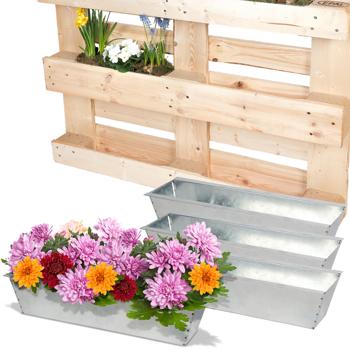 4er-Set Hochwertiger Pflanzkasten - Einsatz für Europaletten, Blumenkübel aus verzinktem Metall, 38,5 x 13,5 x 8,5 cm, zum Bepflanzen und Dekorieren