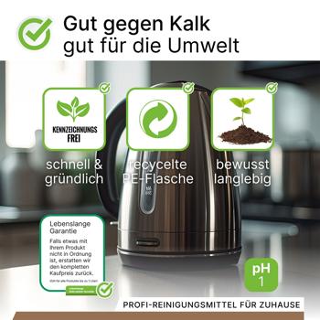 Preview: 2er-Set Universal Entkalker - Extrem kalklösend für Kaffeevollautomaten, Wasserkocher, Bügeleisen & Duschen - 100% vegan, je 1 Liter - Made in Germany