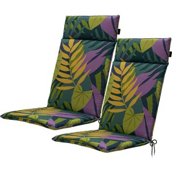 2er-Set Komfortable Hochlehner-Auflage, Blätterdesign grün, 120 x 50 cm, Gartenstuhl-Kissen für Entspannung, Stilvoll & langlebig