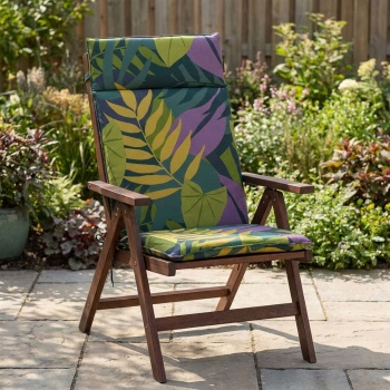 Preview: 4er-Set Komfortable Hochlehner-Auflage, Blätterdesign grün, 120 x 50 cm, Gartenstuhl-Kissen für Entspannung, Stilvoll & langlebig