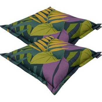 2er-Set Dekoratives Stuhlkissen Blätterdesign grün, 50 x 50 cm, robustes & farbechtes Kissen für Gartenstühle und Hocker