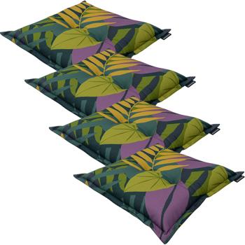 4er-Set Dekoratives Stuhlkissen Blätterdesign grün, 50 x 50 cm, robustes & farbechtes Kissen für Gartenstühle und Hocker