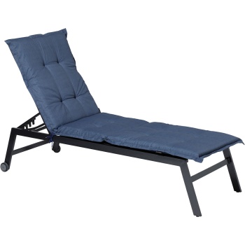 Preview: Liegen-Auflage - Weiche, komfortable Polsterung, kobalt, 200x65 cm - UV-Schutz, Bindebänder & Riemen - Für Garten, Balkon, Liegestuhl, Sonnenliege