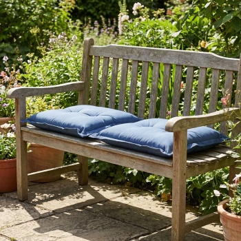 Preview: 2er-Set Garten Sitzkissen 50x50 cm Kobalt-Blau - 7cm dicke Stuhlauflagen mit UV-Schutz - Bequeme SG-20 Füllung - Modernes Design ohne Bänder - Baumwoll-Mix