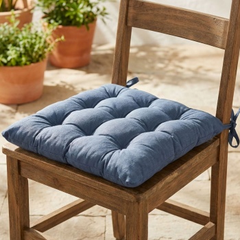 Preview: 2er-Set Stuhlkissen mit Steppung 46x46 cm Kobalt - Bequeme Sitzkissen für Küchen- & Gartenstühle - 8 cm Dicke - UV-Schutz - Mit Befestigungsbändern