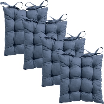 4er-Set Stuhlkissen mit Steppung 46x46 cm Kobalt - Bequeme Sitzkissen für Küchen- & Gartenstühle - 8 cm Dicke - UV-Schutz - Mit Befestigungsbändern
