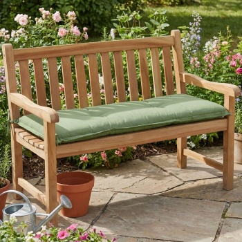 Preview: Bankauflage Grün 120x48 cm - Bequeme 6 cm Polsterung SG-20 - Sitzkissen für Gartenbank aus Baumwolle & Polyester - UV-Schutz, Gartenbankauflage
