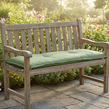Preview: Bankauflage Grün 150x48 cm - Bequeme 6 cm Polsterung SG-20 - Sitzkissen für Gartenbank aus Baumwolle & Polyester - UV-Schutz, Gartenbankauflage