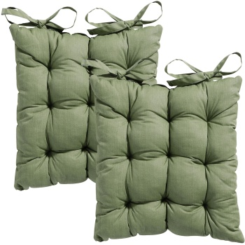 2er-Set Stuhlkissen mit Steppung 46x46 cm Grün - Bequeme Sitzkissen für Küchen- & Gartenstühle - 8 cm Dicke - UV-Schutz - Mit Befestigungsbändern