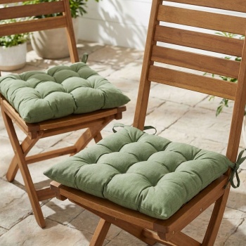 Preview: 4er-Set Stuhlkissen mit Steppung 46x46 cm Grün - Bequeme Sitzkissen für Küchen- & Gartenstühle - 8 cm Dicke - UV-Schutz - Mit Befestigungsbändern
