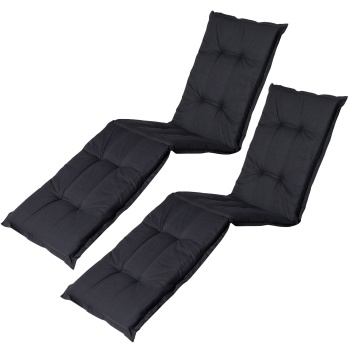 2er-Set Liegen-Auflage - Weiche, komfortable Polsterung, schwarz, 200x65 cm - UV-Schutz, Bindebänder & Riemen - Für Garten, Balkon, Liegestuhl, Sonnenliege