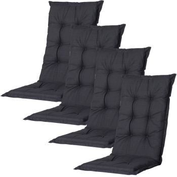 4er-Set Gartenstuhlkissen Hochlehner - Weiche, komfortable Polsterung, schwarz, 123x50cm - UV-Schutz, mit Bändern & Riemen, Hochlehner Polster