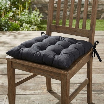 Preview: Stuhlkissen mit Steppung 46x46 cm Schwarz - Bequeme Sitzkissen für Küchen- & Gartenstühle - 8 cm Dicke - UV-Schutz - Mit Befestigungsbändern
