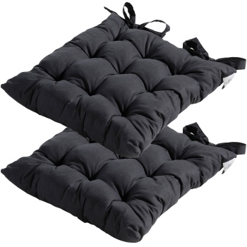 2er-Set Stuhlkissen mit Steppung 46x46 cm Schwarz - Bequeme Sitzkissen für Küchen- & Gartenstühle - 8 cm Dicke - UV-Schutz - Mit Befestigungsbändern