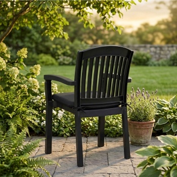Preview: Stuhlkissen 46x48 cm Schwarz - Bequeme Sitzkissen für Esszimmer & Gartenstühle - 4,5 cm Dicke - UV-Schutz - Mit Befestigungsbändern - SG-20 Füllung