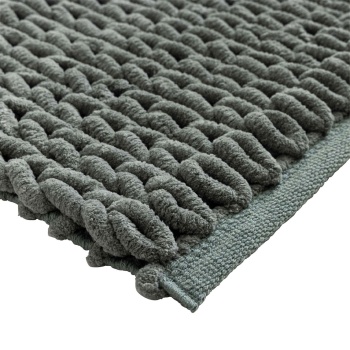 Preview: Premium Badmatte 80x50 cm in Zederngrün - Flauschiger Duschvorleger mit Relief-Strick-Optik - Rutschfester Badteppich aus Baumwollmix