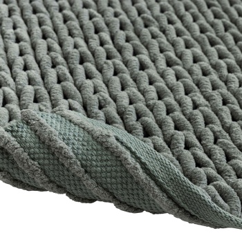 Preview: Premium Badmatte 80x50 cm in Zederngrün - Flauschiger Duschvorleger mit Relief-Strick-Optik - Rutschfester Badteppich aus Baumwollmix