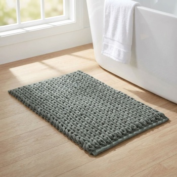 Premium Badmatte 80x50 cm in Zederngrün - Flauschiger Duschvorleger mit Relief-Strick-Optik - Rutschfester Badteppich aus Baumwollmix