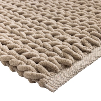 Preview: Premium Badmatte 80x50 cm in Sand - Flauschiger Duschvorleger mit Relief-Strick-Optik - Rutschfester Badteppich aus Baumwollmix