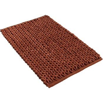 Preview: Premium Badmatte 80x50 cm in Terrakotta - Flauschiger Duschvorleger mit Relief-Strick-Optik - Rutschfester Badteppich aus Baumwollmix