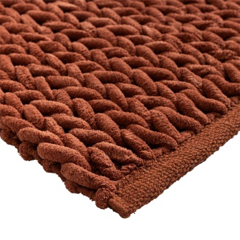 Preview: Premium Badmatte 80x50 cm in Terrakotta - Flauschiger Duschvorleger mit Relief-Strick-Optik - Rutschfester Badteppich aus Baumwollmix