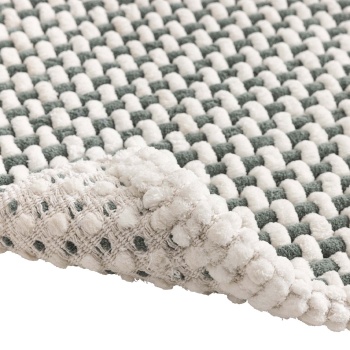 Preview: Badmatte 80x50 cm in Grün-Weiss - Weicher Duschvorleger aus Chenille-Gewebe in Strick-Optik - Rutschfester Badteppich mit Baumwoll-Anteil