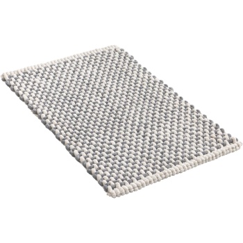Preview: Badmatte 80x50 cm in Grau-Weiss - Weicher Duschvorleger aus Chenille-Gewebe in Strick-Optik - Rutschfester Badteppich mit Baumwoll-Anteil