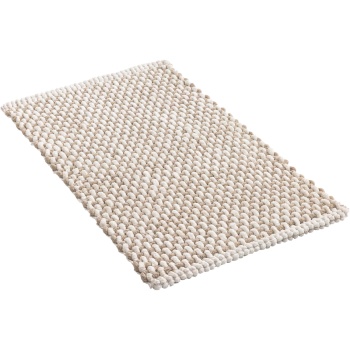 Preview: Badmatte 80x50 cm in Beige-Weiss - Weicher Duschvorleger aus Chenille-Gewebe in Strick-Optik - Rutschfester Badteppich mit Baumwoll-Anteil