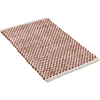 Preview: Badmatte 80x50 cm in Terrakotta-Weiss - Weicher Duschvorleger aus Chenille-Gewebe in Strick-Optik - Rutschfester Badteppich mit Baumwoll-Anteil
