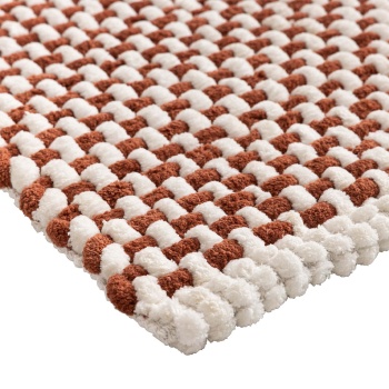 Preview: Badmatte 80x50 cm in Terrakotta-Weiss - Weicher Duschvorleger aus Chenille-Gewebe in Strick-Optik - Rutschfester Badteppich mit Baumwoll-Anteil