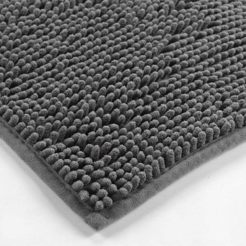 Preview: Flauschiger Badezimmerteppich 75x45 cm in Anthrazit -  Rutschfester Duschvorleger mit weicher Mikrofaser-Struktur