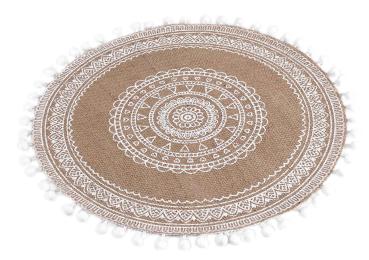 Preview: 4er-Set rundes Jute Tischset mit Quasten - Boho Platzset für Ess- & Couchtisch - 38x38 cm - schützt Oberflächen vor Kratzern & Flecken - Braun/Weiss