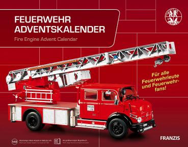 Preview: Feuerwehr Adventskalender – Baue dein eigenes Löschfahrzeug Mercedes-Benz Rundhauber mit Drehleiter - 24 Bauteile, Werkzeug & Buch