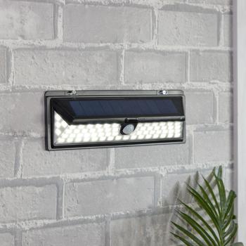 Moderne Wandleuchte, mit Solarpanel, PIR Bewegungs-Sensor, 66 helle LEDs, 800 Lumen, 13,2 Watt, IP44, inkl. Montagematerial