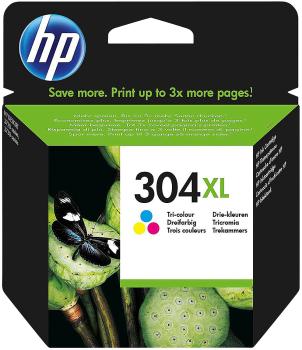 HP 304XL Original Farbpatrone N9K07AE - Cyan/Magenta/Gelb für HP DeskJet 2620/2630/3720 & Envy 5030 - Hohe Reichweite (300 Seiten) für effizientes Drucken