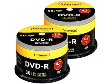 INTENSO DVD-R Rohlinge - 2x 50er-Spindel, 4.7GB, 16x Schreibgeschwindigkeit - Ideal für Datenmengen, Fotos, Videos, Musik - Für Heim- & Bürozwecke