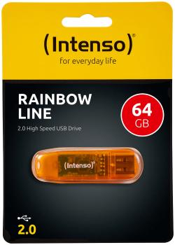 64 GB USB-Speicherstick Rainbow Line transparent-orange - Schneller USB 2.0 für Datentransfer Büro & Zuhause - Kompatibel Windows/OS X/Linux